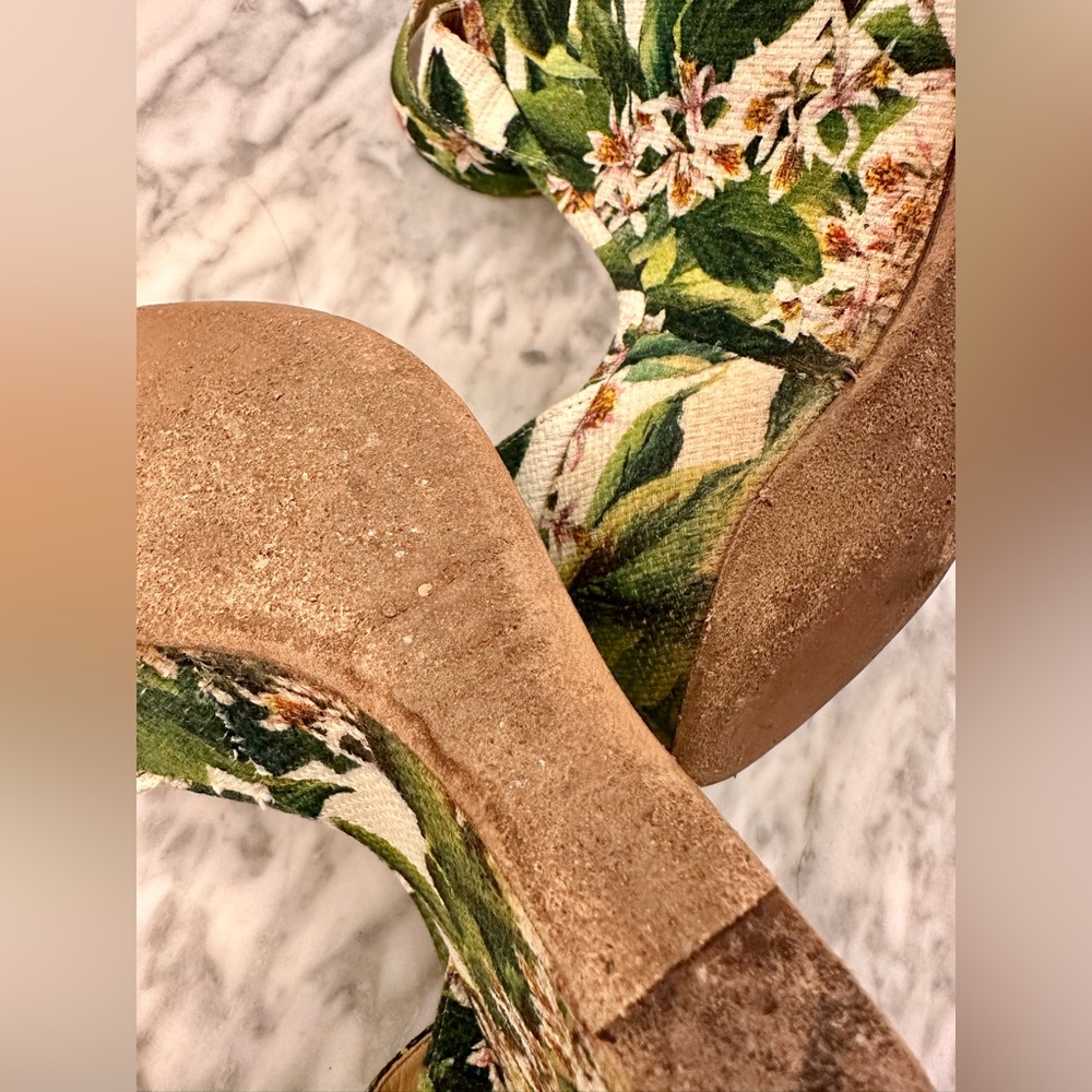 Dolce & Gabbana BIANCA Floral Printed Fabric Platform Wedge Sandals 36.5 - Picture 9 of 11